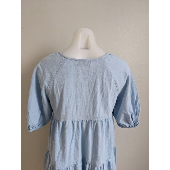 Amorini Size XS Baby Doll Tiered Shift Dress Light Blue Cotton Short Sleeves - Picture 12 of 14